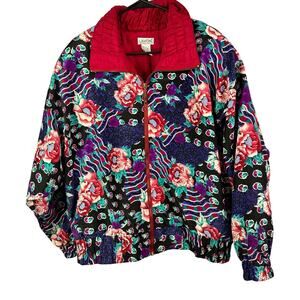Lavon Jacket Womens Large Vintage Full Zip floral Windbreaker '80s Colorful
